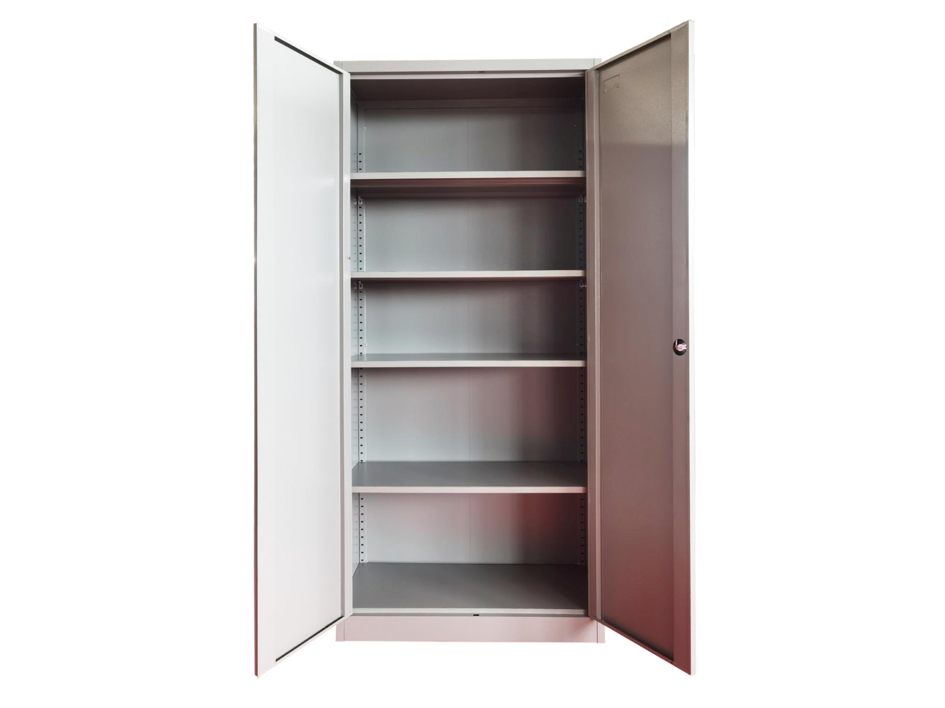 adjustable shelves in grey cabinet