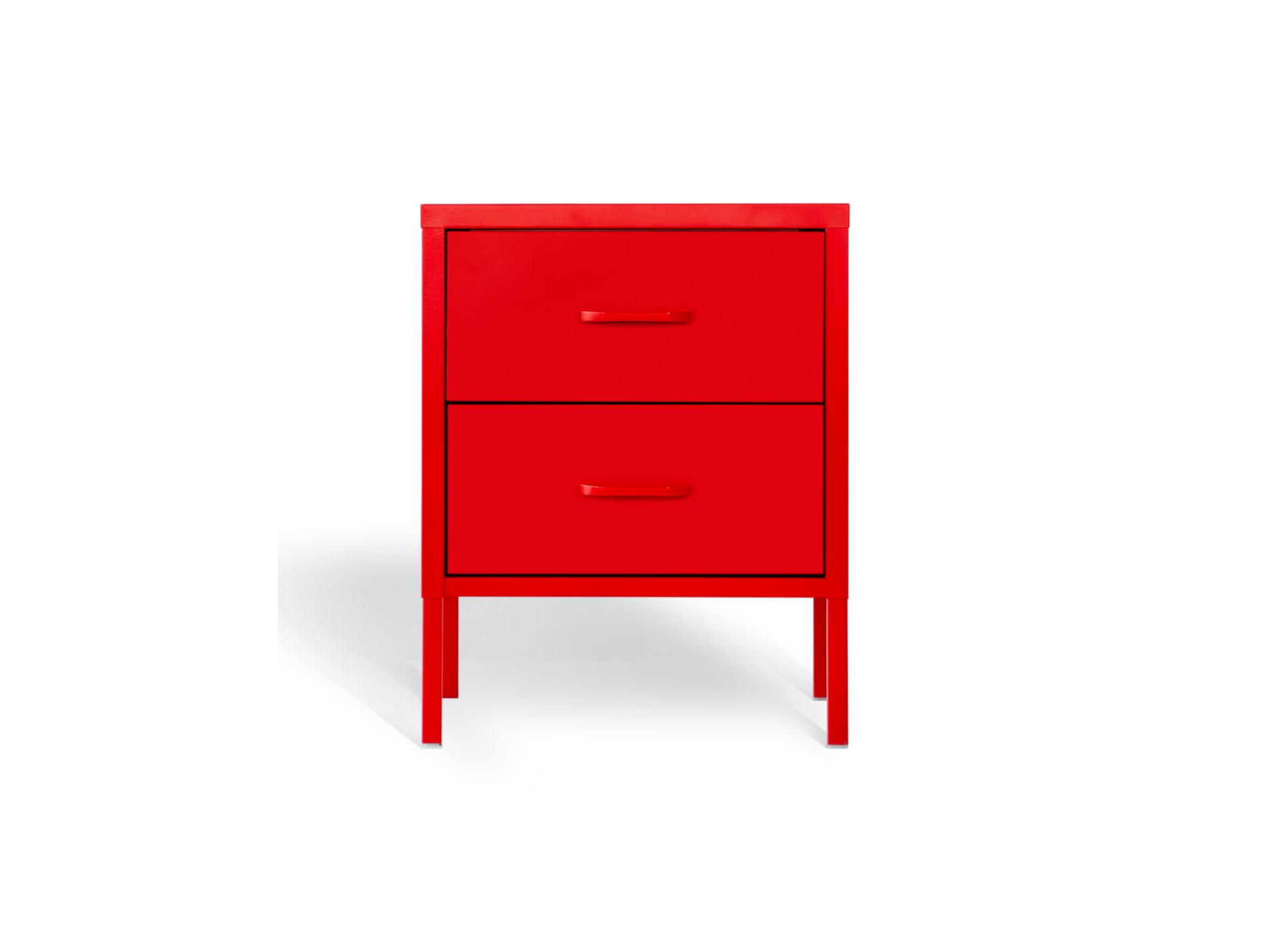 red 2 drawer metal cabinet with legs