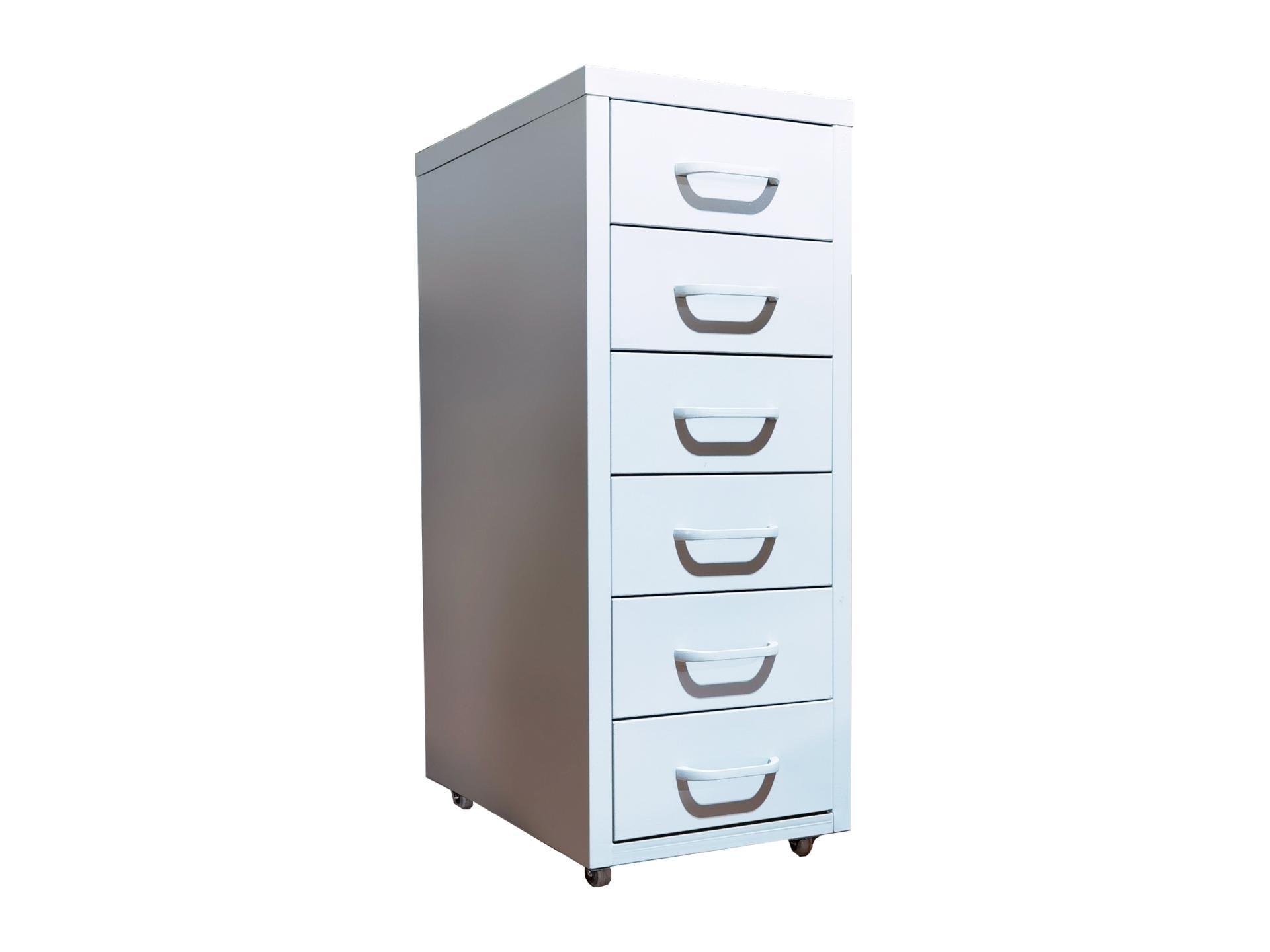 white metal cabinet with 6 drawers