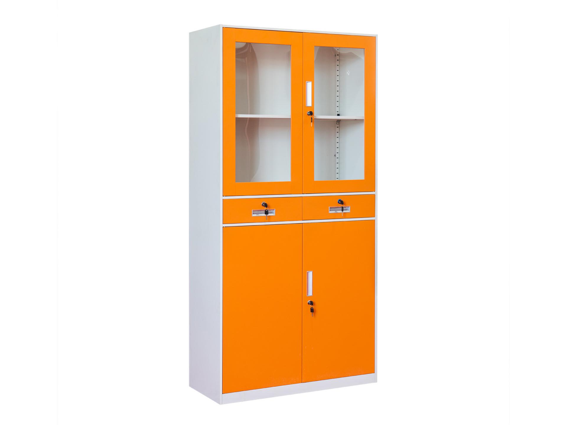 tall orange door cabinet with drawer